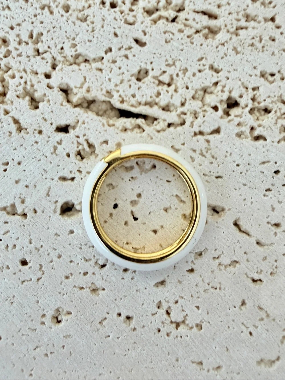 🤍 White Enamel Gold Gem 925 Sterling Silver Ring